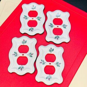 Vintage Yale & Towne Porcelain Floral Electrical Outlet Plate Cover Set of 4